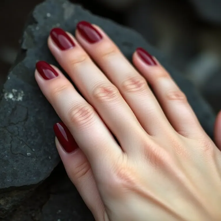 Deep red almond nails