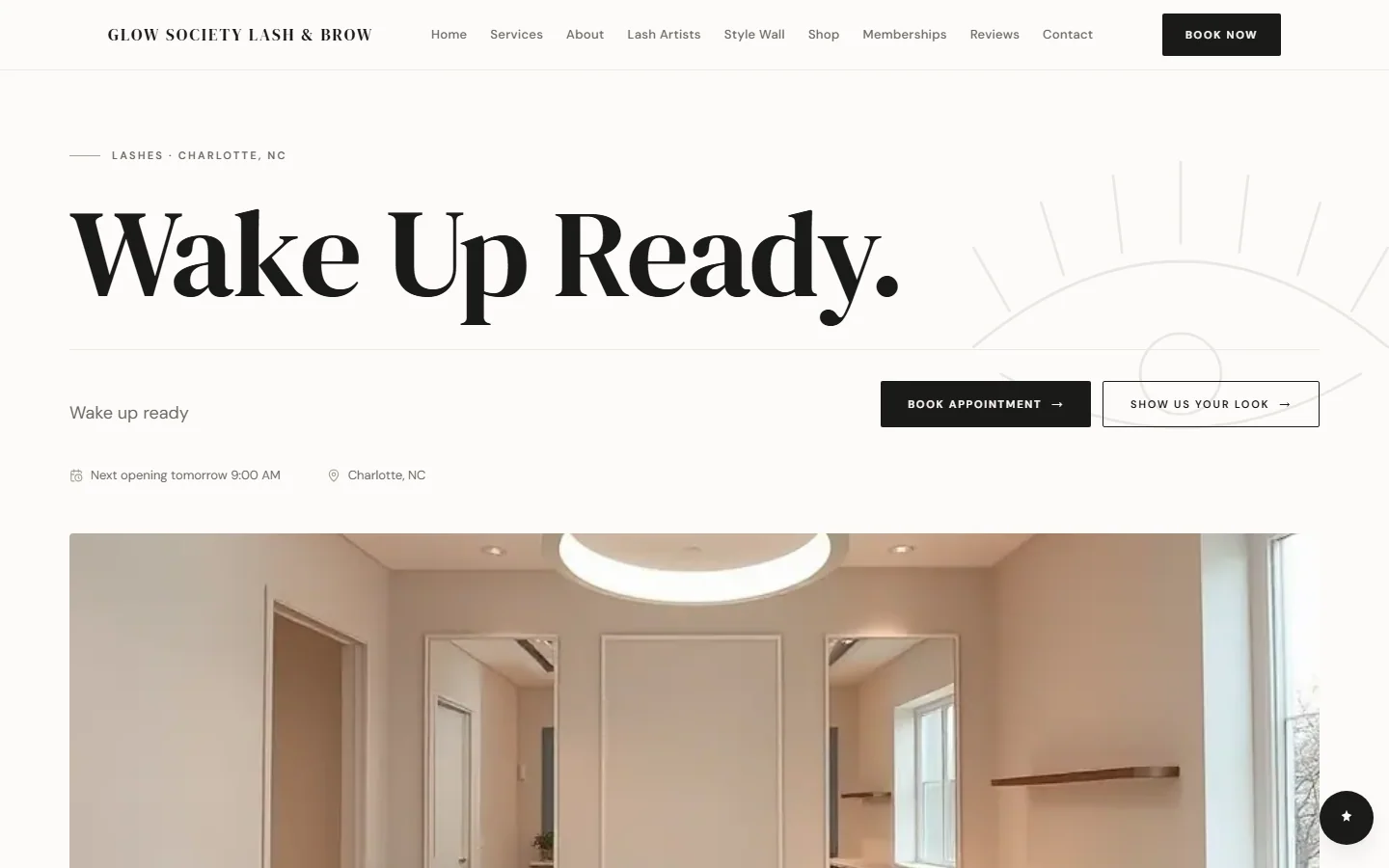 Glow Society Lash & Brow’s generated website: Wake Up Ready.